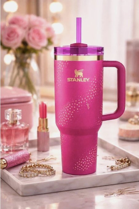 Barbie x Stanley 40oz Tumbler Pink Star Limited Edition Handle Fast Fre Shipping