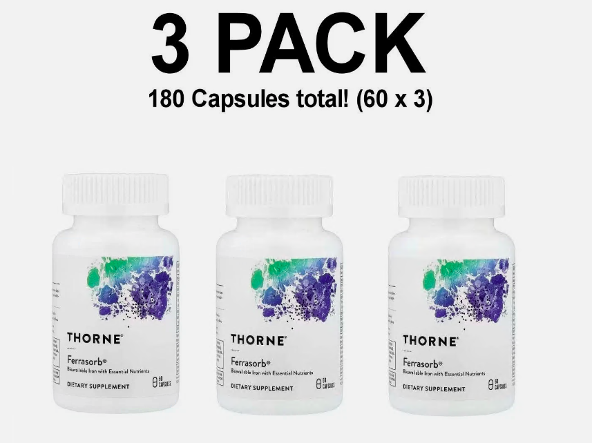 Thorne, Ferrasorb, 3 PACK. 60 Capsules each (180 total!)