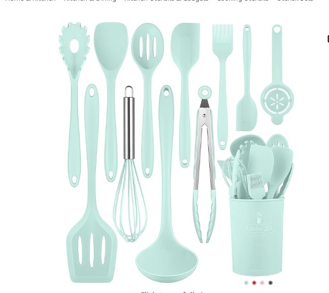 Silicone Cooking Utensil Set, Heat Resistant Non-Scratch Kitchen Tools, 12 Piece, Black